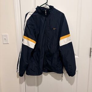 Vintage Nike Dark Blue windbreaker with Gold and White Stripes